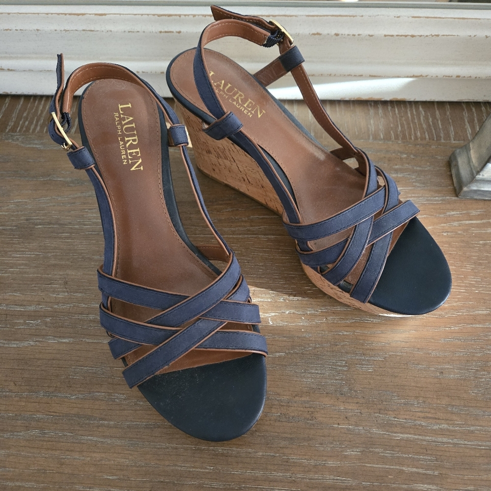 Lauren Ralph Lauren Women's Navy and Brown Wedge Sandals